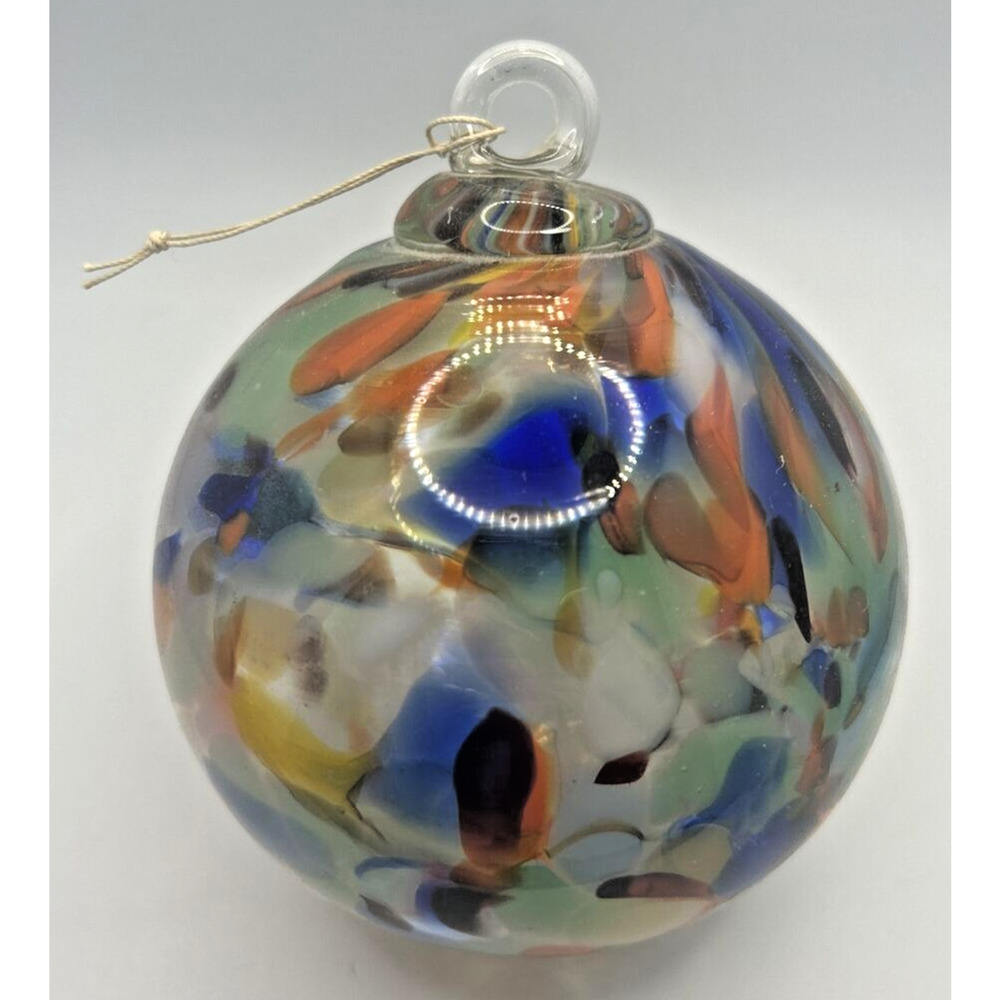 Vintage Art Glass Swirl Green Blue Yellow Orange Ornament U258/14
